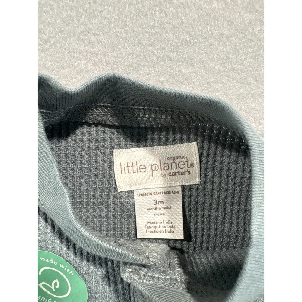 Little Planet by Carters Baby Organic Cotton Waffle Knit Henley Set Blue Grey 3M